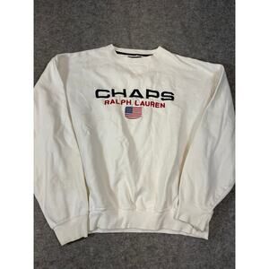 VINTAGE Chaps Ralph Lauren Sweatshirt Mens XL White Pullover Embroidered USA Y2K